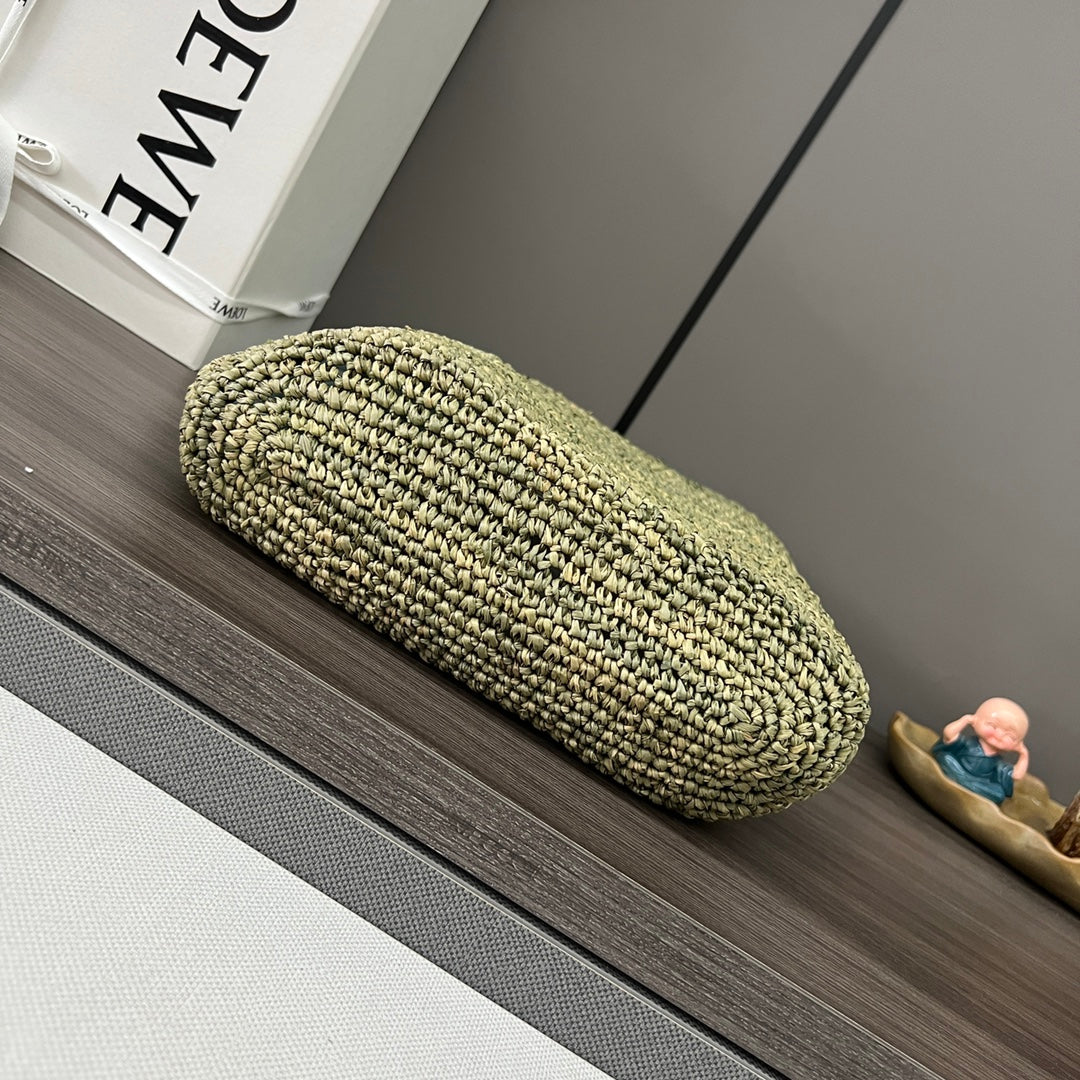 LOEWE 25S SLIT TOTE BAG 30 IN OLIVE DRAB RAFFIA CANVAS SHOULDER STRAP