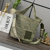 LOEWE 25S SLIT TOTE BAG 30 IN OLIVE DRAB RAFFIA CANVAS SHOULDER STRAP
