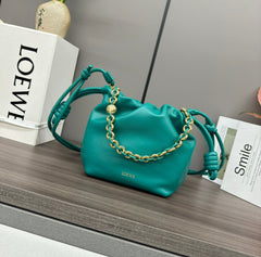 LOE 23 FLAMENCO PURSE BUCKET IN TEAL GREEN LAMBSKIN