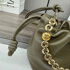 LOE 23 FLAMENCO PURSE BUCKET IN ARMY GREEN LAMBSKIN
