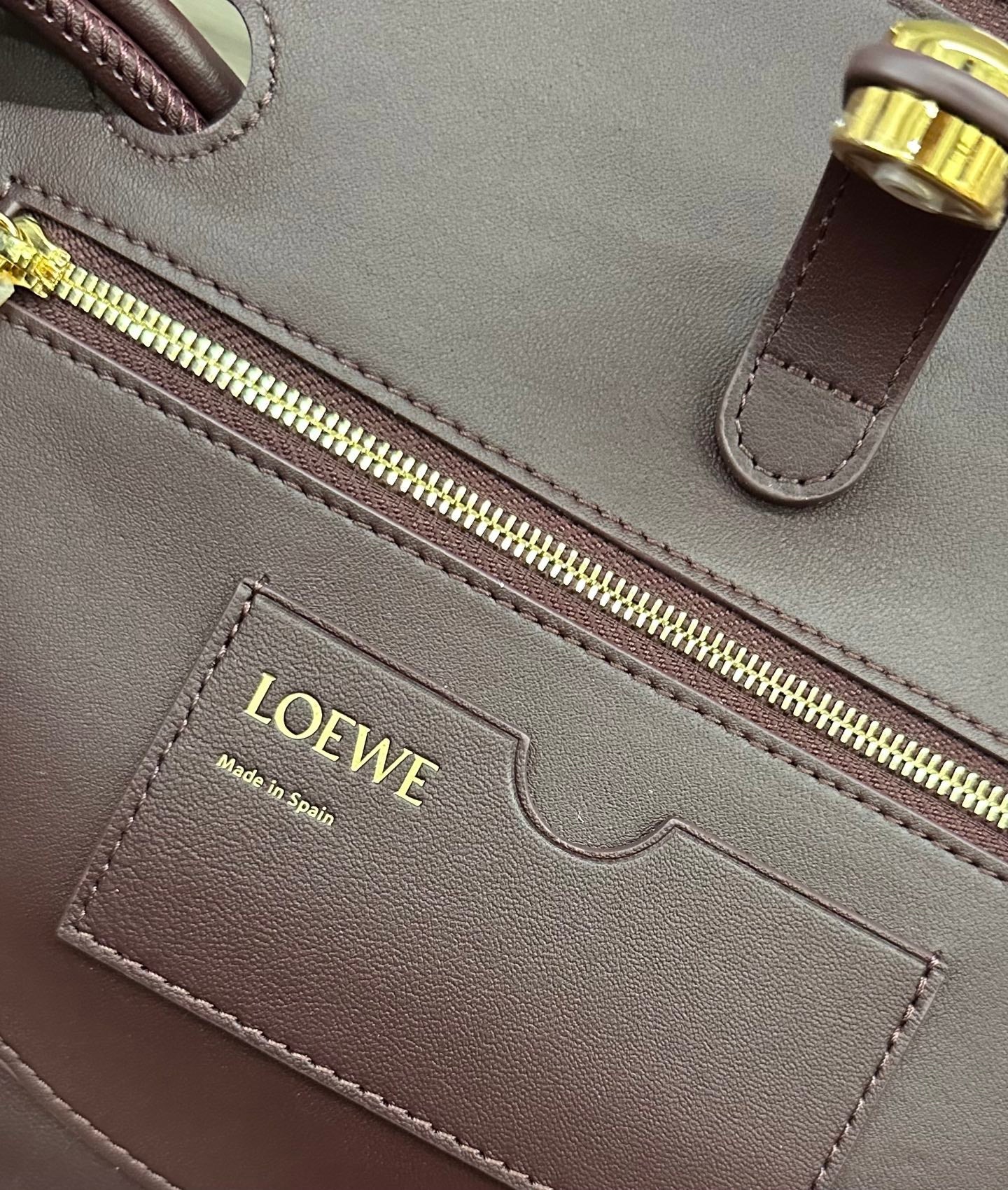 LOEWE 25S MADRID BAG 28 IN DARK WINE CALFSKIN GOLD HARDWARE
