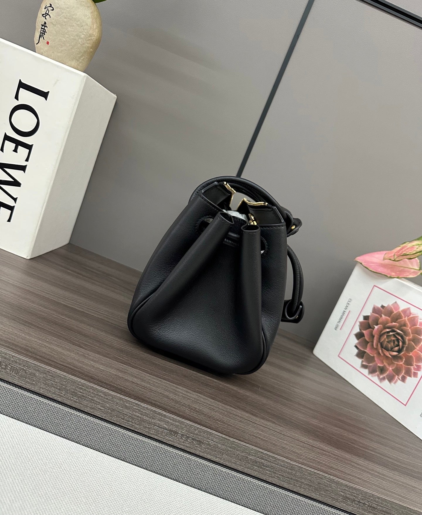 LOEWE 25S MEDIUM MADRID BAG 23 IN BLACK CALFSKIN GOLD HARDWARE