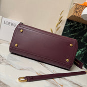 LOEWE 25S LARGE MADRID BAG 33 IN DARK WINE CALFSKIN GOLD HARDWARE