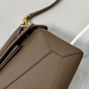 LOEWE 25S PUZZLE EDGE BAG 18 IN WALNUT BROWN CALFSKIN GOLD HARDWARE