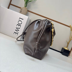 LOEWE 25S FLAMENCO PURSE 41 IN DARK BROWN NAPPA LEATHER GOLD HARDWARE
