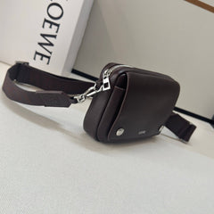 LOEWE 25S PEBBLE BAG 20 IN DARK ROSEWOOD CALFSKIN SILVER HARDWARE