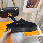 LV WOMEN'S COSY FLAT COMFORT CLOGS IN BLACK MONOGRAM SUEDE