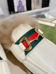 HORSEBIT MULE WITH WEB IN WHITE CALFSKIN MIX MINK FUR