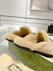 HORSEBIT MULE IN BEIGE SUEDE AND FLEECE LINING