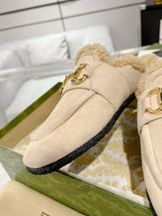 HORSEBIT MULE IN BEIGE SUEDE AND FLEECE LINING