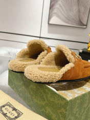 HORSEBIT MULE IN BRONZE ORANGE SUEDE AND FLEECE LINING