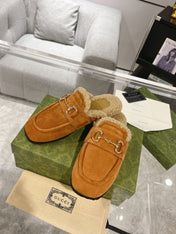 HORSEBIT MULE IN BRONZE ORANGE SUEDE AND FLEECE LINING