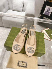 METALIC SLINGBACK FLATS IN TAN BEIGE CALFSKIN