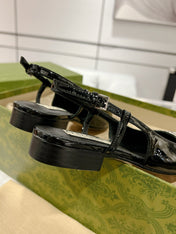 METALIC SLINGBACK FLATS IN BLACK CALFSKIN