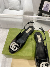 GG CRYSTALS SLINGBACK BALLET BLACK CALFSKIN
