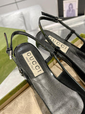 GG CRYSTALS SLINGBACK BALLET BLACK CALFSKIN