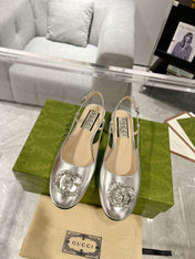METALIC SLINGBACK FLATS IN SILVER CALFSKIN