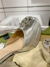 HIGH SANDAL SQUARE HEEL 12 CM IN SILVER CALFSKIN