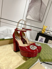 GG CRYSTALS PLATFORM PUMPS SCARLET CALFSKIN