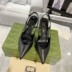 GG SLINGBACK HIGH HEEL PUMP BLACK CALFSKIN