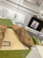 GG & ADIDAS MULE HORSEBIT BUCKLE LIGHT BROWN CANVAS