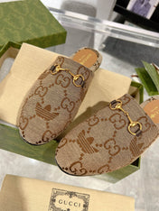 GG & ADIDAS MULE HORSEBIT BUCKLE LIGHT BROWN CANVAS