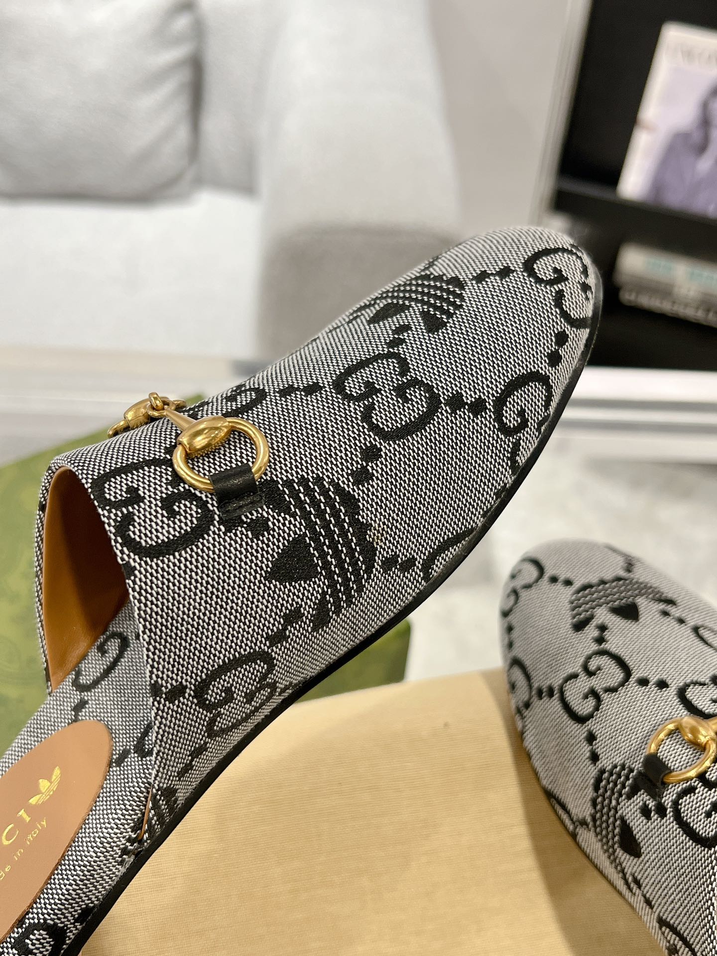 GG & ADIDAS MULE HORSEBIT BUCKLE LIGHT GRAY CANVAS