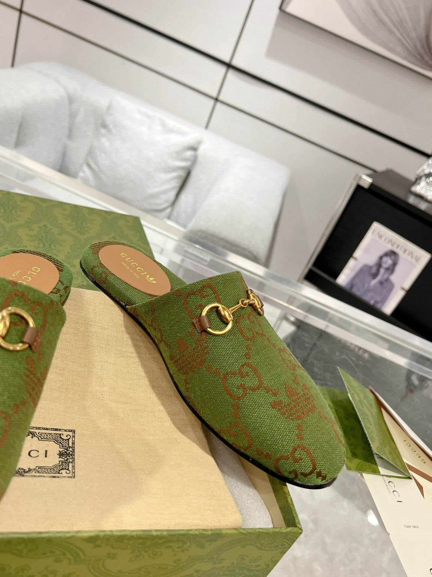 GG & ADIDAS MULE HORSEBIT BUCKLE OLIVE CANVAS