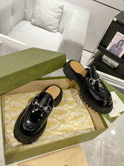 GG MULE WITH HORSEBIT GLOSSY BLACK CALFSKIN