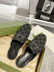 MEN'S MULE WITH HORSEBIT IN BLACK MONOGRAM JACQUARD FABRIC