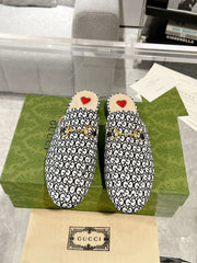 MEN'S MULE WITH HORSEBIT IN BLACK MIX WHITE MONOGRAM JACQUARD FABRIC