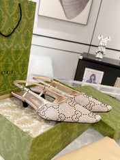 GG CRYSTALS SLINGBACK PUMP CREAM FABRIC