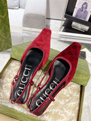 GG SLINGBACK FLATS CHERRY VELVET