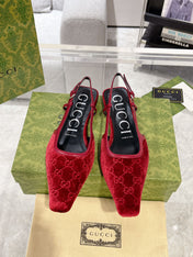 SLINGBACK FLATS IN CHERRY RED VELVET