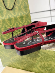 SLINGBACK FLATS IN CHERRY RED VELVET