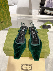 SLINGBACK FLATS IN GREEN FOREST VELVET