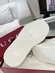 GG SCREENER SNEAKER WITH CRYSTALS IN IVORY BEIGE MIX RHINO GRAY CALFSKIN