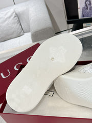 GG SCREENER SNEAKER WITH CRYSTALS IN IVORY BEIGE MIX RHINO GRAY CALFSKIN