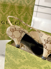 GG MID-HEELED SLINGBACK 4.5 CM IN TAN BEIGE CANVAS