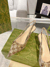 GG MID-HEELED SLINGBACK 4.5 CM IN TAN BEIGE CANVAS