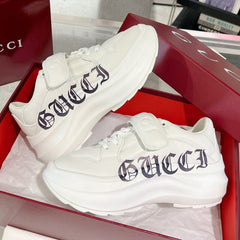 GG WAVE SNEAKER IN RICE WHITE CALFSKIN WITH HANDWRITTEN LOGO