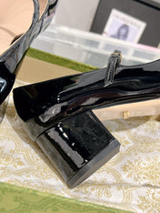HORSEBIT MARY JANE HEEL IN BLACK CALFSKIN GOLD HARDWARE
