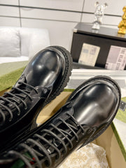 GG WEB ANKLE BOOTS IN BLACK CALFSKIN