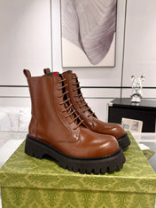 GG WEB ANKLE BOOTS IN CINNAMON BROWN CALFSKIN