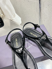 PRA PATENT LEATHER THONG SANDALS BLACK