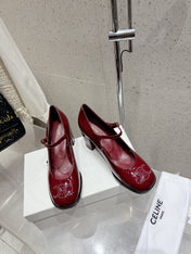 HIGH MARY JANE SHOES IN GARNET RED PATENT CALFSKIN