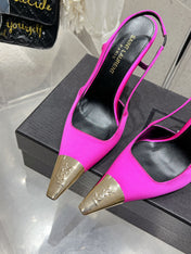HIGH HEEL 10 CM SLINGBACK IN BRIGHT PINK CALFSKIN WITH GOLD HARDWARE