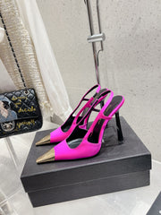 HIGH HEEL 10 CM SLINGBACK IN BRIGHT PINK CALFSKIN WITH GOLD HARDWARE