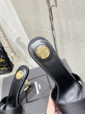 OPYUM HIGH MULES 85 MM IN BLACK SATIN CREPE