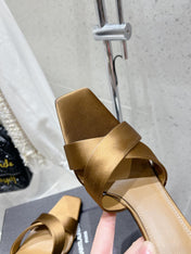 OPYUM HIGH MULES 85 MM IN METALLIC GOLD SATIN CREPE